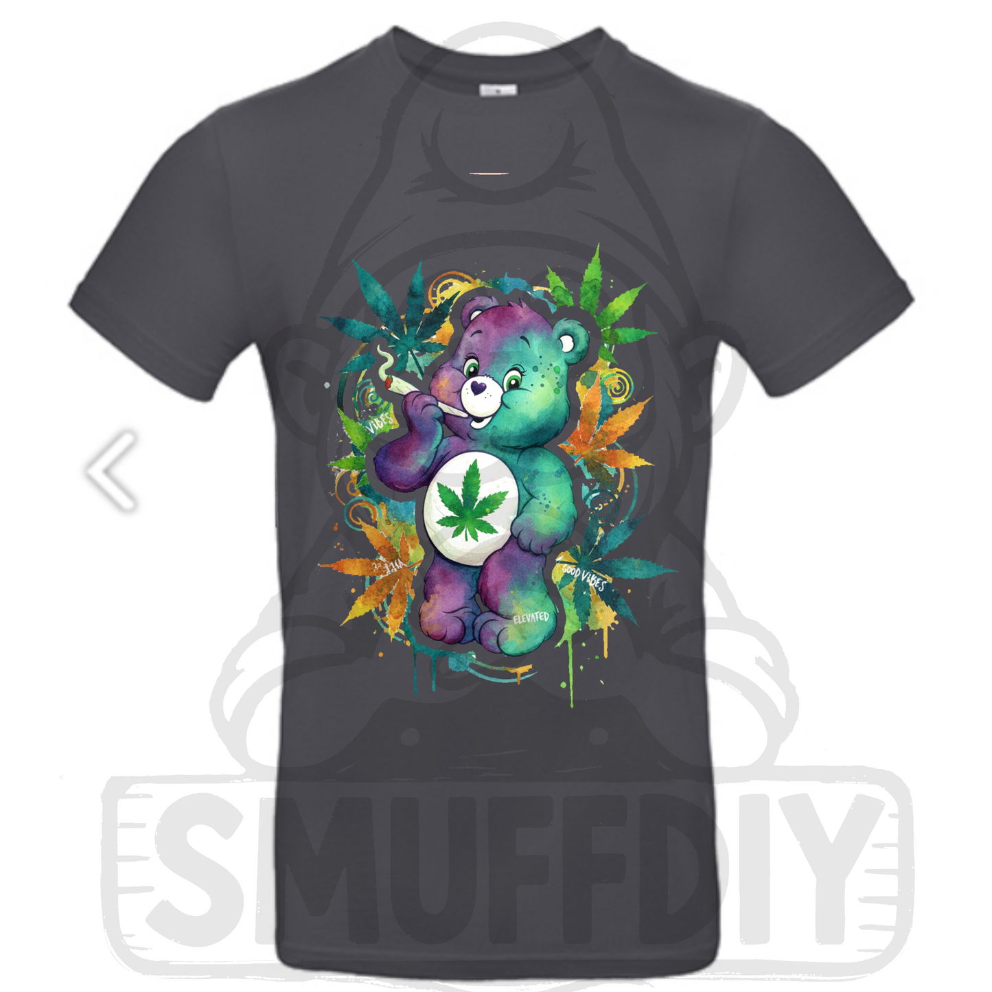 T-Shirt 'Ganja-Bär Colour' in Dunkelgrau - das Kifferbärchen im ansprechendem Look als Streetwear by SmuffDIY