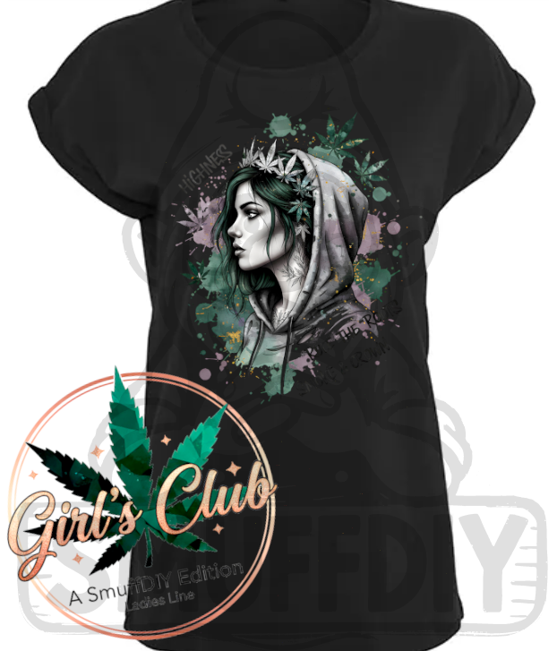 T-Shirt 'Highness' in Schwarz - urbane Cannabis Streetwear für Frauen by SmuffDIY