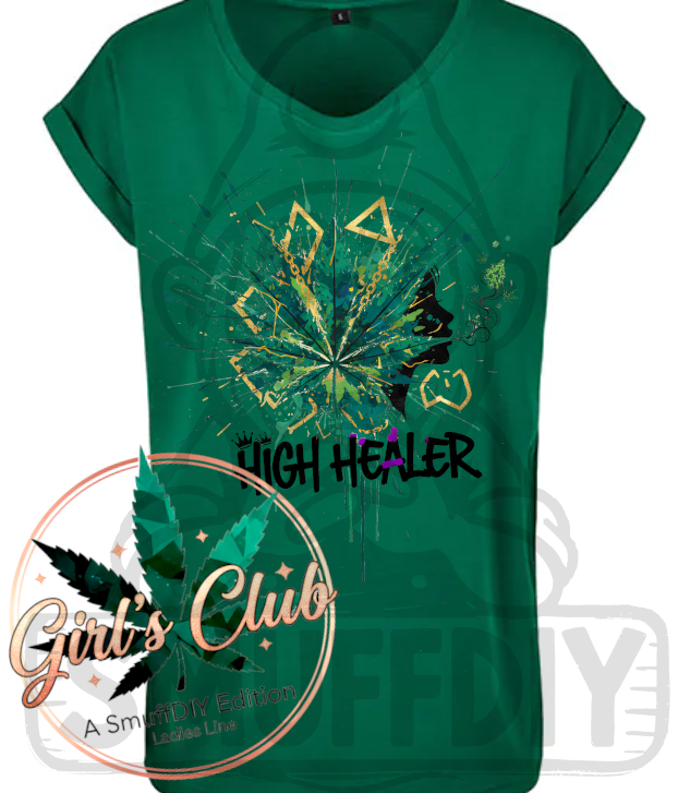 T-Shirt 'Healer' in Grün - Weed-Fashion Ladies Line Girl's Club by SmuffDIY