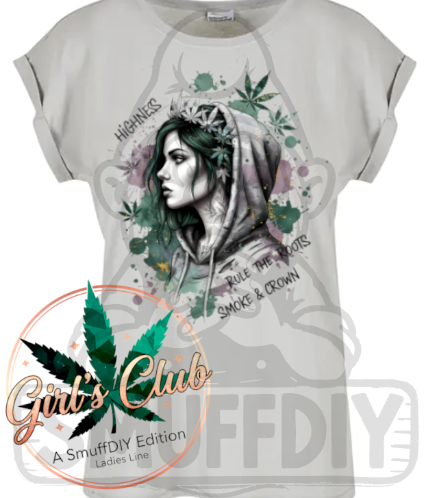 T-Shirt 'Highness' in Hellgrau - urbane Cannabis Streetwear für Frauen by SmuffDIY