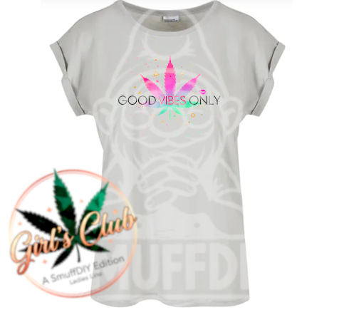T-Shirt "Vibes" in Hellgrau - Weed Fashion für Ladies Girl's Club Edition by SmuffDIY