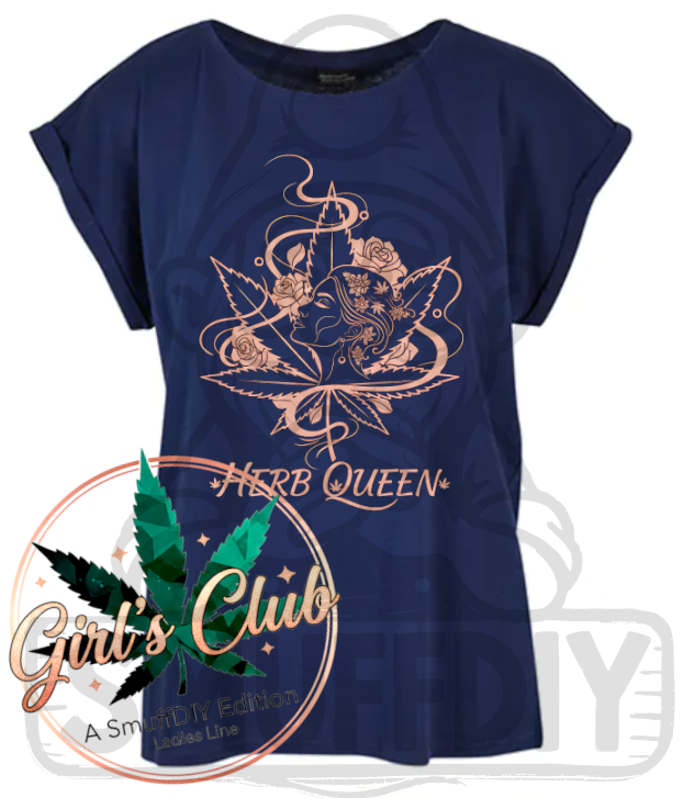 T-Shirt 'Herb Queen' in Blau - ansprechende Cannabis Design für Weed-Fashion Ladies Line by SmuffDIY