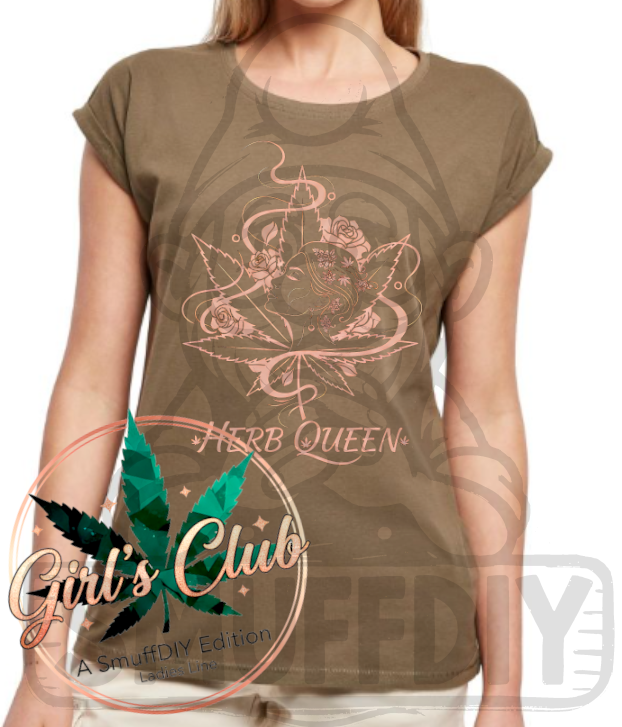 T-Shirt 'Herb Queen' in Olivgrün - ansprechende Cannabis Design für Weed-Fashion Ladies Line by SmuffDIY
