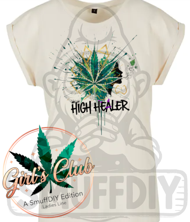 T-Shirt 'Healer' in Hellbeige - Weed-Fashion Ladies Line Girl's Club by SmuffDIY