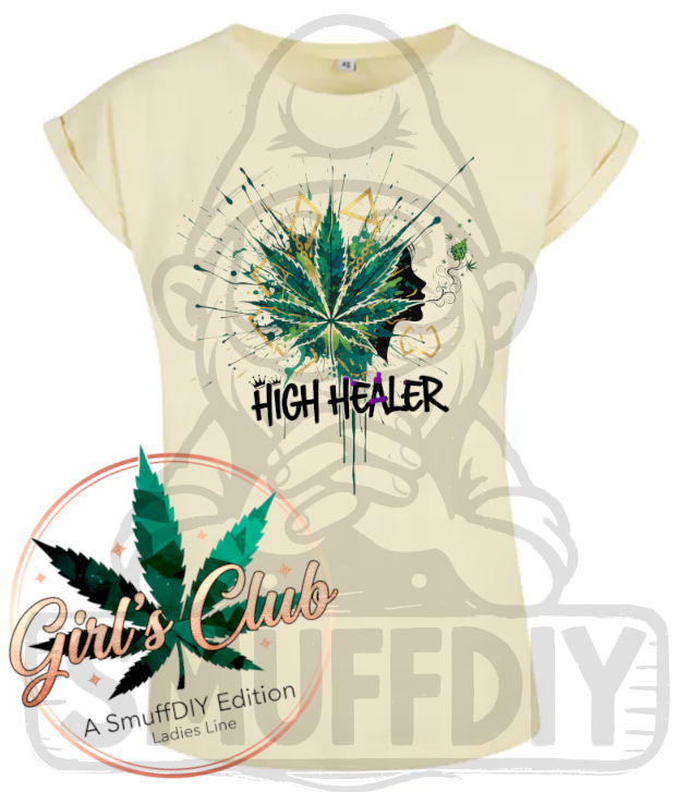 T-Shirt 'Healer' in Softgelb - Weed-Fashion Ladies Line Girl's Club by SmuffDIY