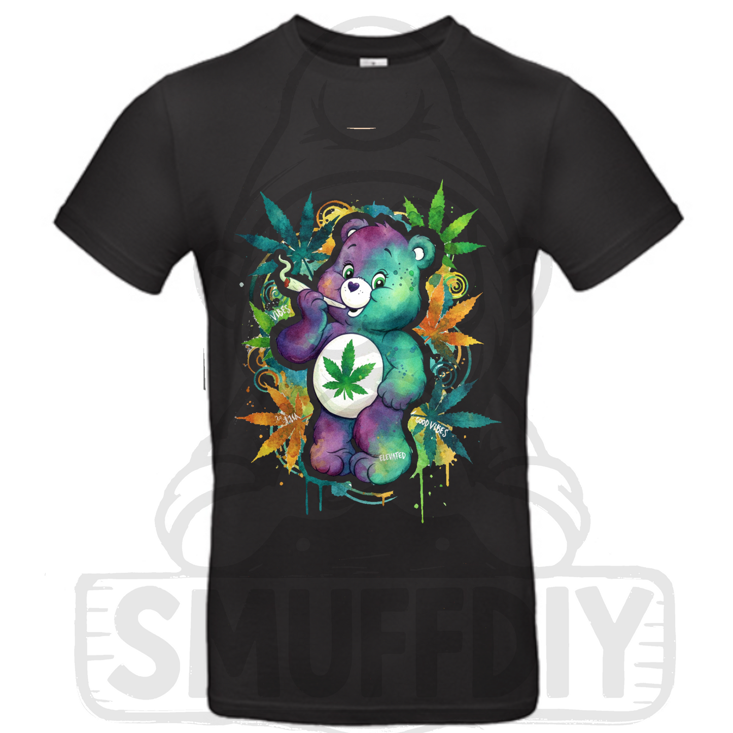 T-Shirt 'Ganja-Bär Colour' in Schwarz - das Kifferbärchen im ansprechendem Look als Streetwear by SmuffDIY