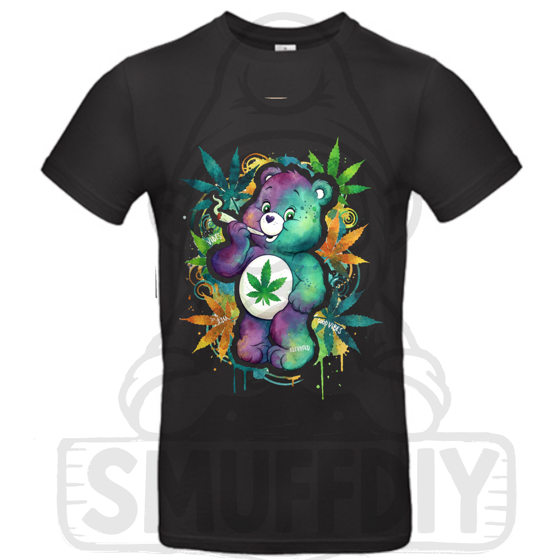 T-Shirt 'Ganja-Bär Colour' in Schwarz - das Kifferbärchen im ansprechendem Look als Streetwear by SmuffDIY