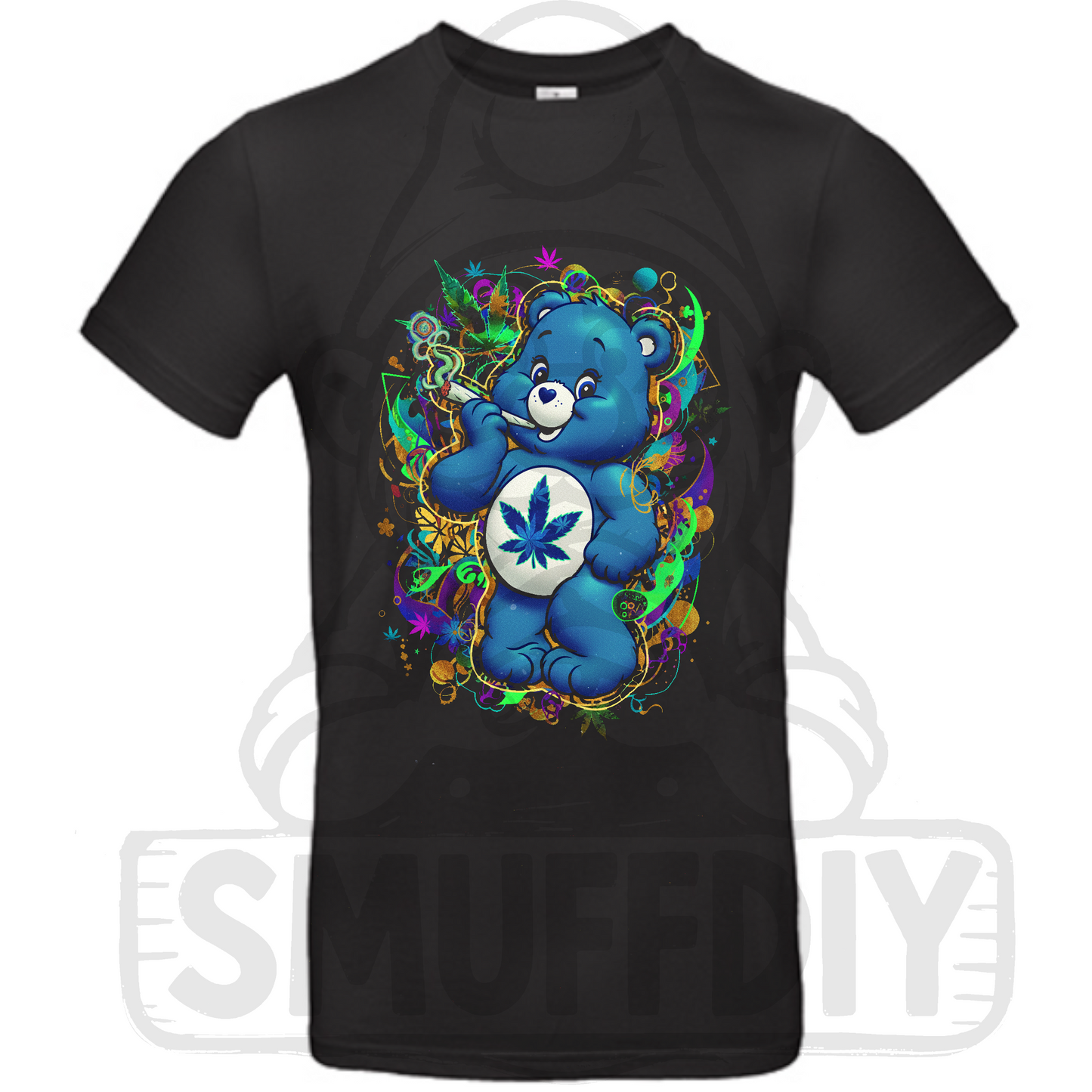 T-Shirt 'Ganja-Bär Blue' in Schwarz - kultiger Cannabis Bär in Szene gesetzt. Weed-Fashion by SmuffDIY