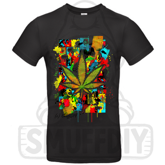 T-Shirt "Comic" in Schwarz - ausgefallene Cannabis Streetwear by SmuffDIY