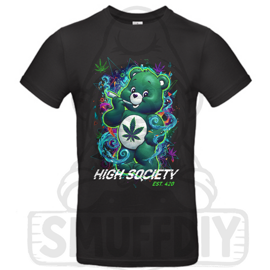 T-Shirt 'Ganja-Bär Smoke' in Schwarz - Streetwear mit unikatem Cannabär-Print by SmuffDIY