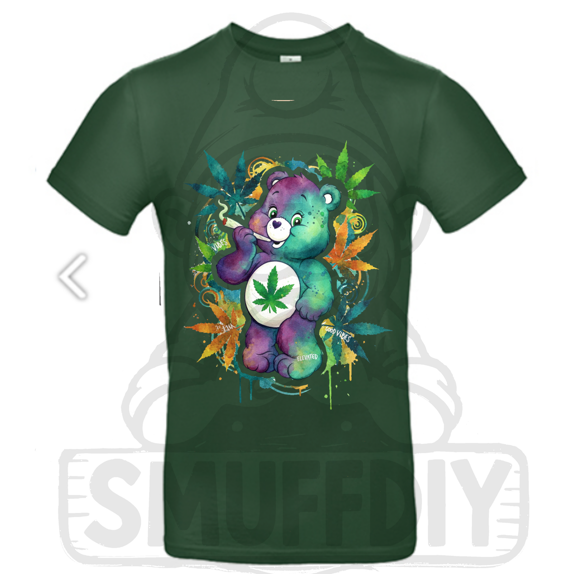 T-Shirt 'Ganja-Bär Colour' in Dunkelgrün - das Kifferbärchen im ansprechendem Look als Streetwear by SmuffDIY