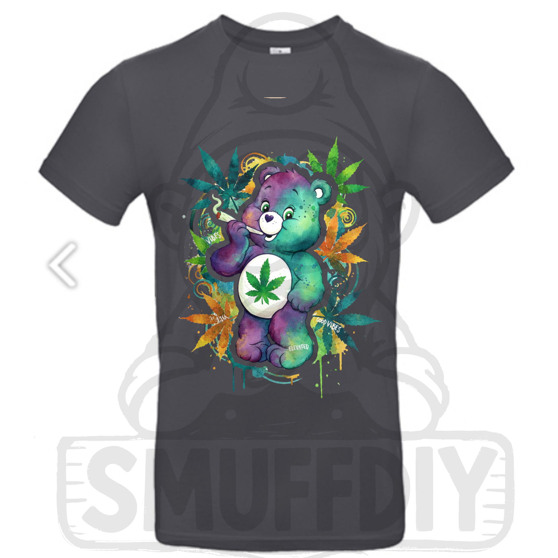 T-Shirt 'Ganja-Bär Colour' in Dunkelgrau - das Kifferbärchen im ansprechendem Look als Streetwear by SmuffDIY