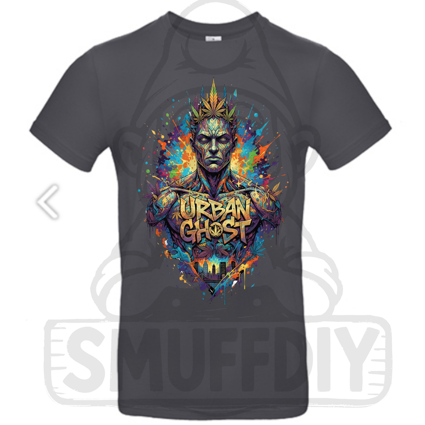 T-Shirt "Ghost" in Dunkelgrau - auffällige Cannabis Streetwear by SmuffDIY