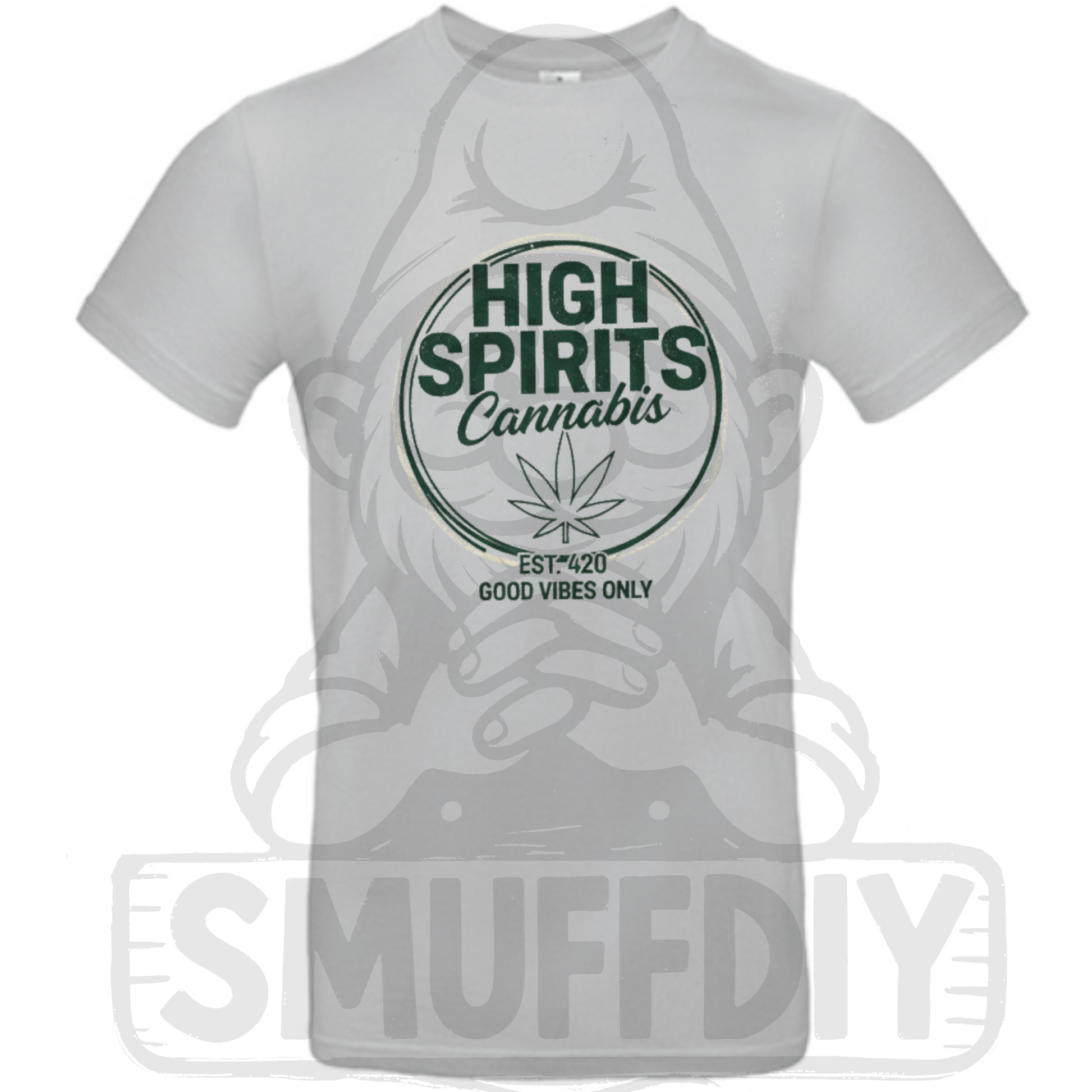T-Shirt 'High Spirits' in Hellgrau - Weed Fashion trifft auf unikates und dezentes Design. Streetwear by SmuffDIY