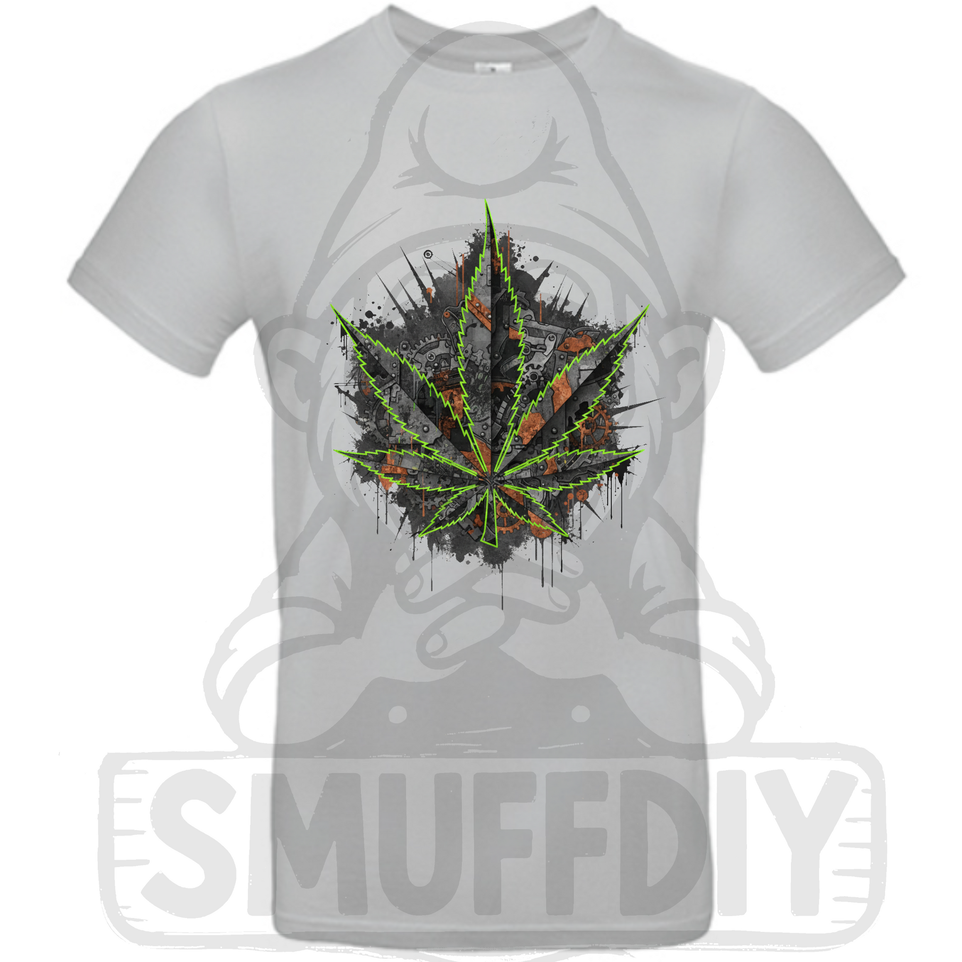 T-Shirt 'Machine' in Hellgrau - coole Weed-Fashion mit trendigem Cannabis Design als Streetwear by SmufDIY