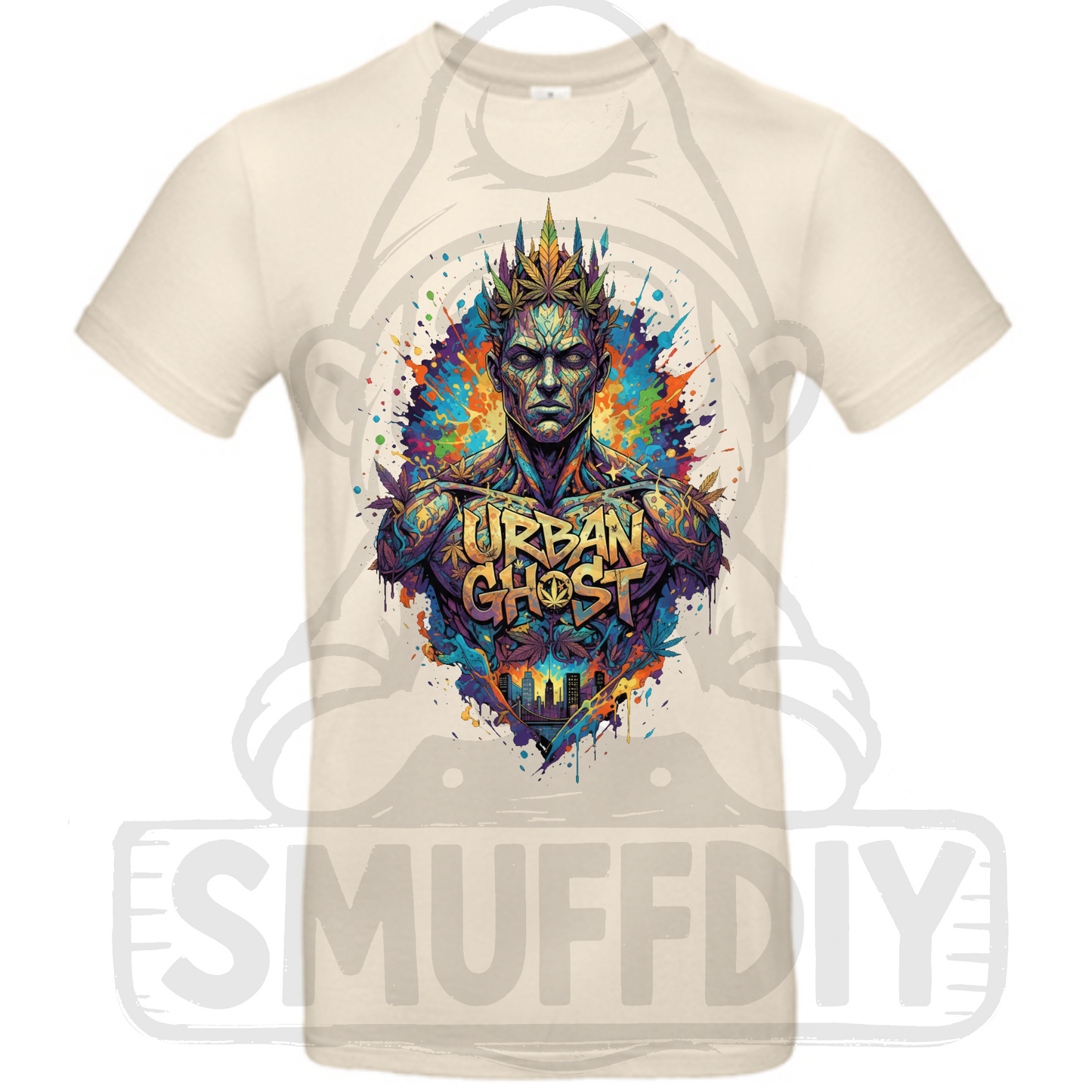 T-Shirt "Ghost" in Hellbeige - auffällige Cannabis Streetwear by SmuffDIY