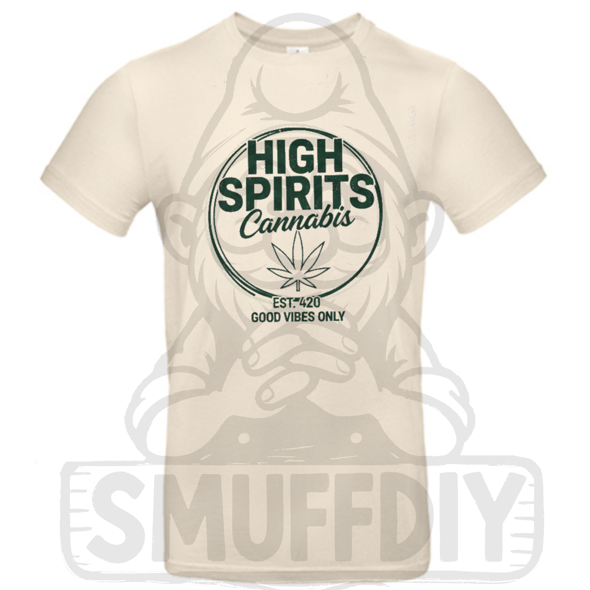 T-Shirt 'High Spirits' in Hellbeige - Weed Fashion trifft auf unikates und dezentes Design. Streetwear by SmuffDIY