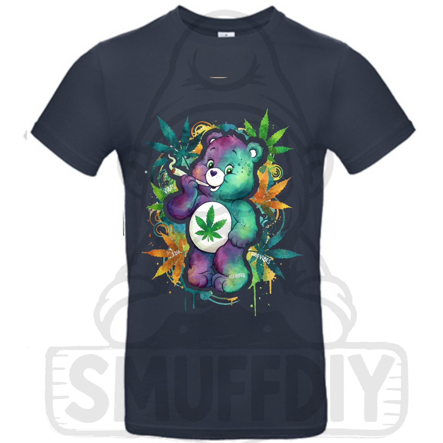 T-Shirt 'Ganja-Bär Colour' in Dunkelblau - das Kifferbärchen im ansprechendem Look als Streetwear by SmuffDIY