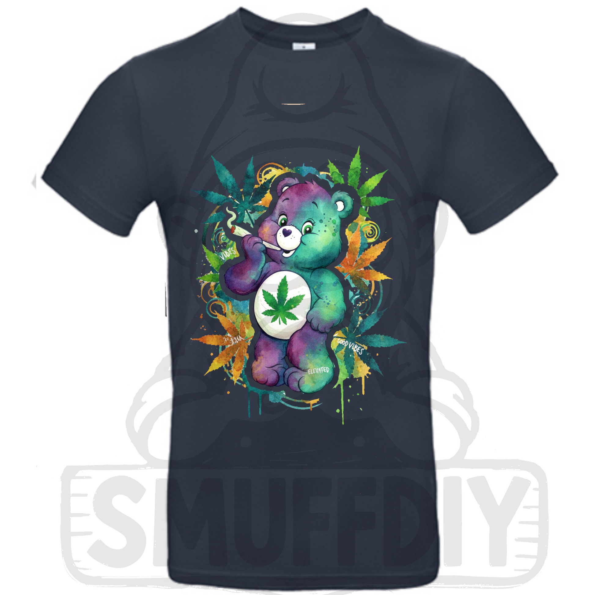T-Shirt 'Ganja-Bär Colour' in Dunkelblau - das Kifferbärchen im ansprechendem Look als Streetwear by SmuffDIY