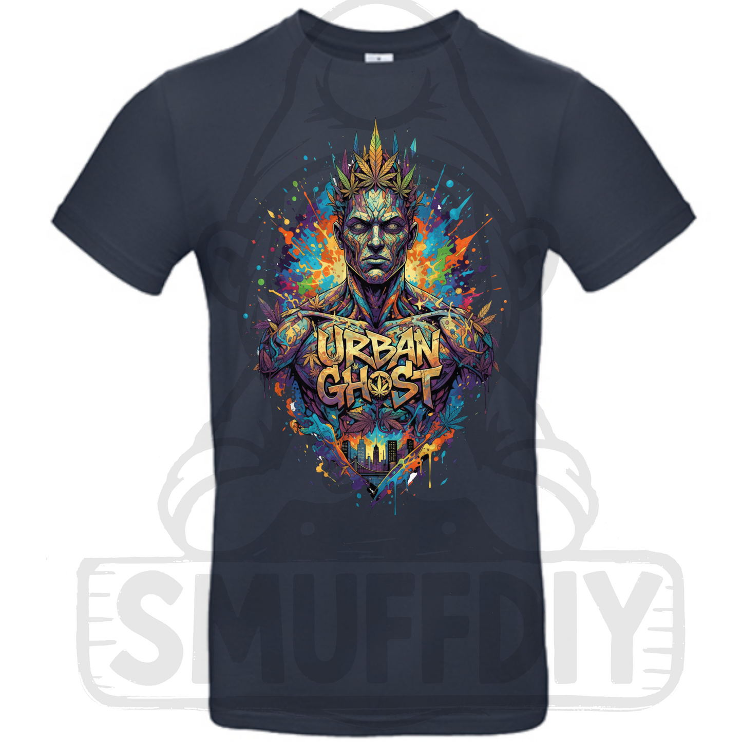 T-Shirt "Ghost" in Navy - auffällige Cannabis Streetwear by SmuffDIY