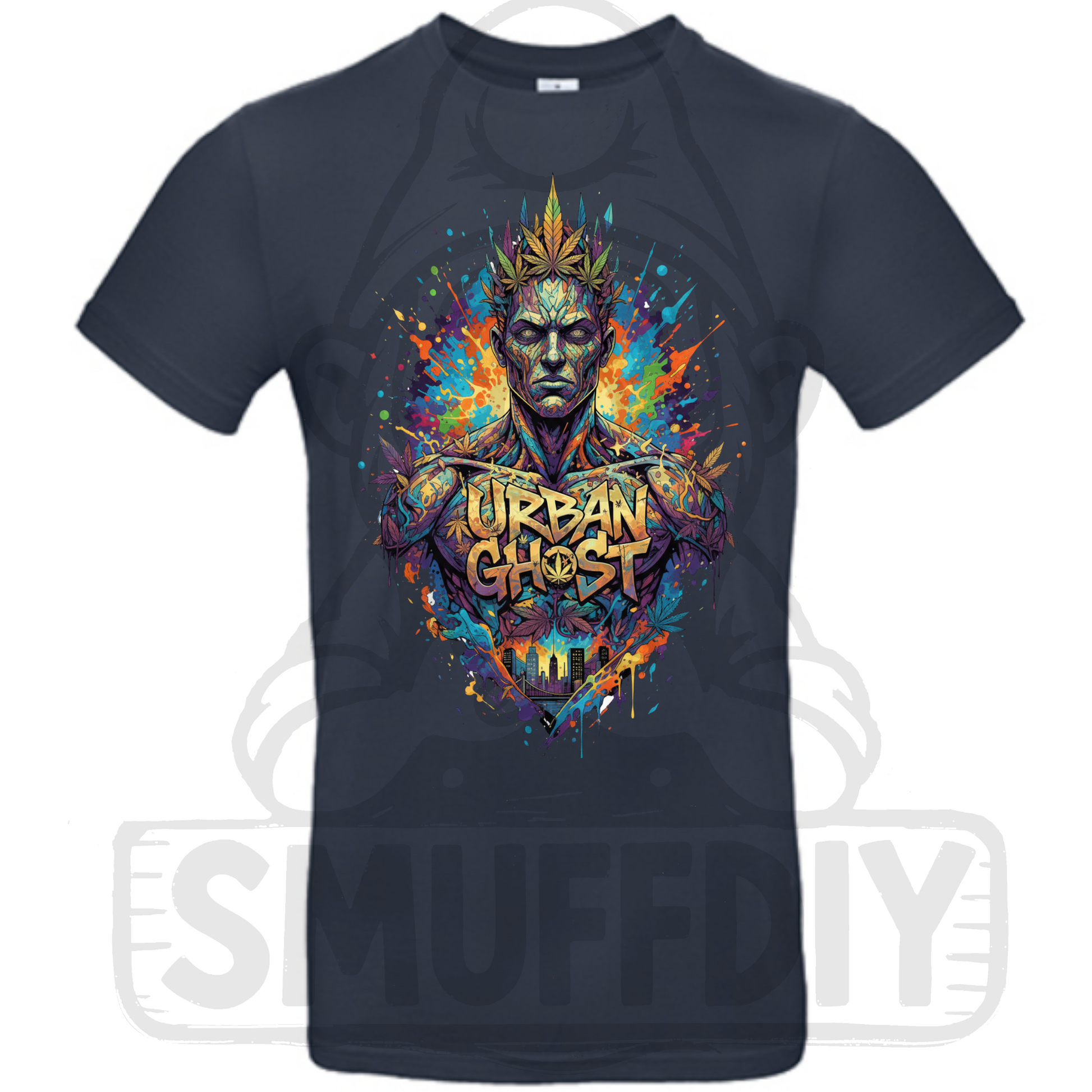 T-Shirt "Ghost" in Navy - auffällige Cannabis Streetwear by SmuffDIY