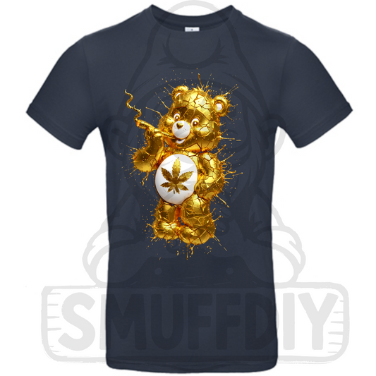 T-Shirt 'Ganja-Bär Liquid Gold" in Dunkelblau - das Trendmotiv Ganja-Bär im neuen Glanz als Streetwear by SmuffDIY