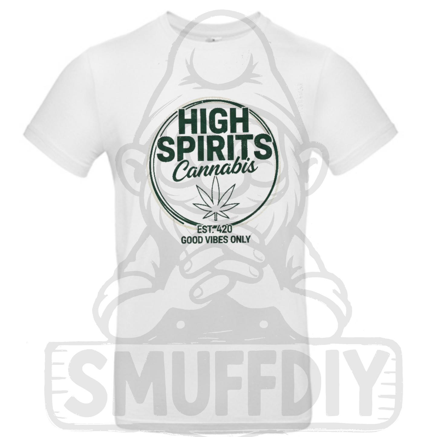 T-Shirt 'High Spirits' in Weiss - Weed Fashion trifft auf unikates und dezentes Design. Streetwear by SmuffDIY