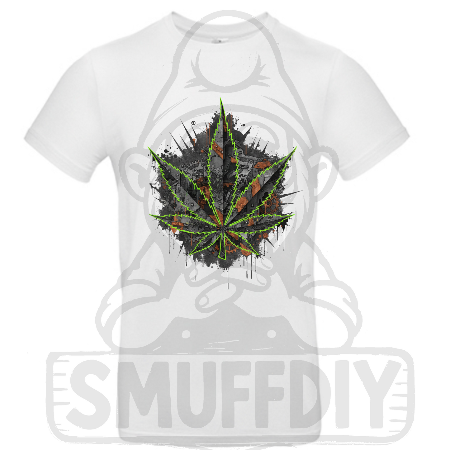 T-Shirt 'Machine' in Weiss - coole Weed-Fashion mit trendigem Cannabis Design als Streetwear by SmufDIY