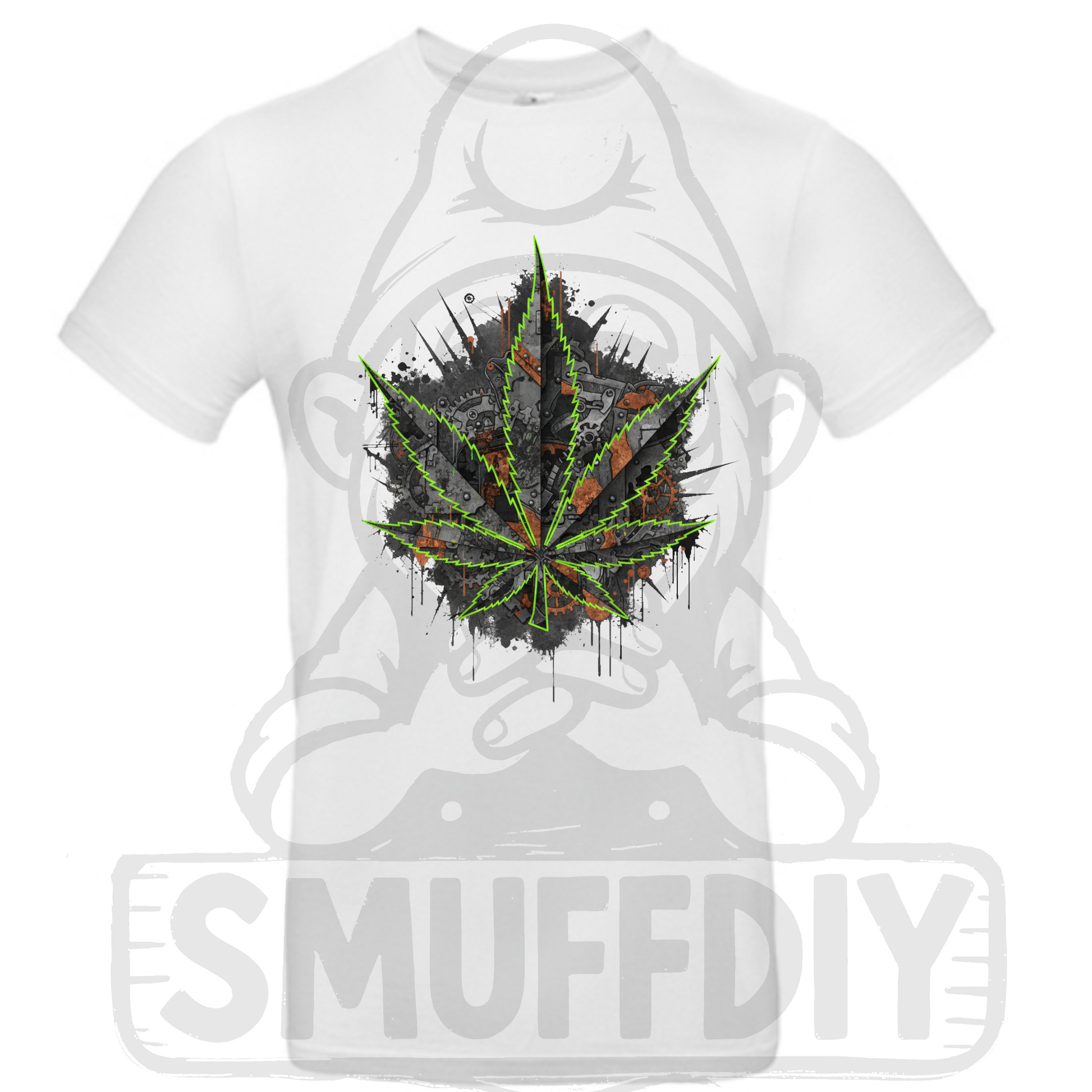 T-Shirt 'Machine' in Weiss - coole Weed-Fashion mit trendigem Cannabis Design als Streetwear by SmufDIY